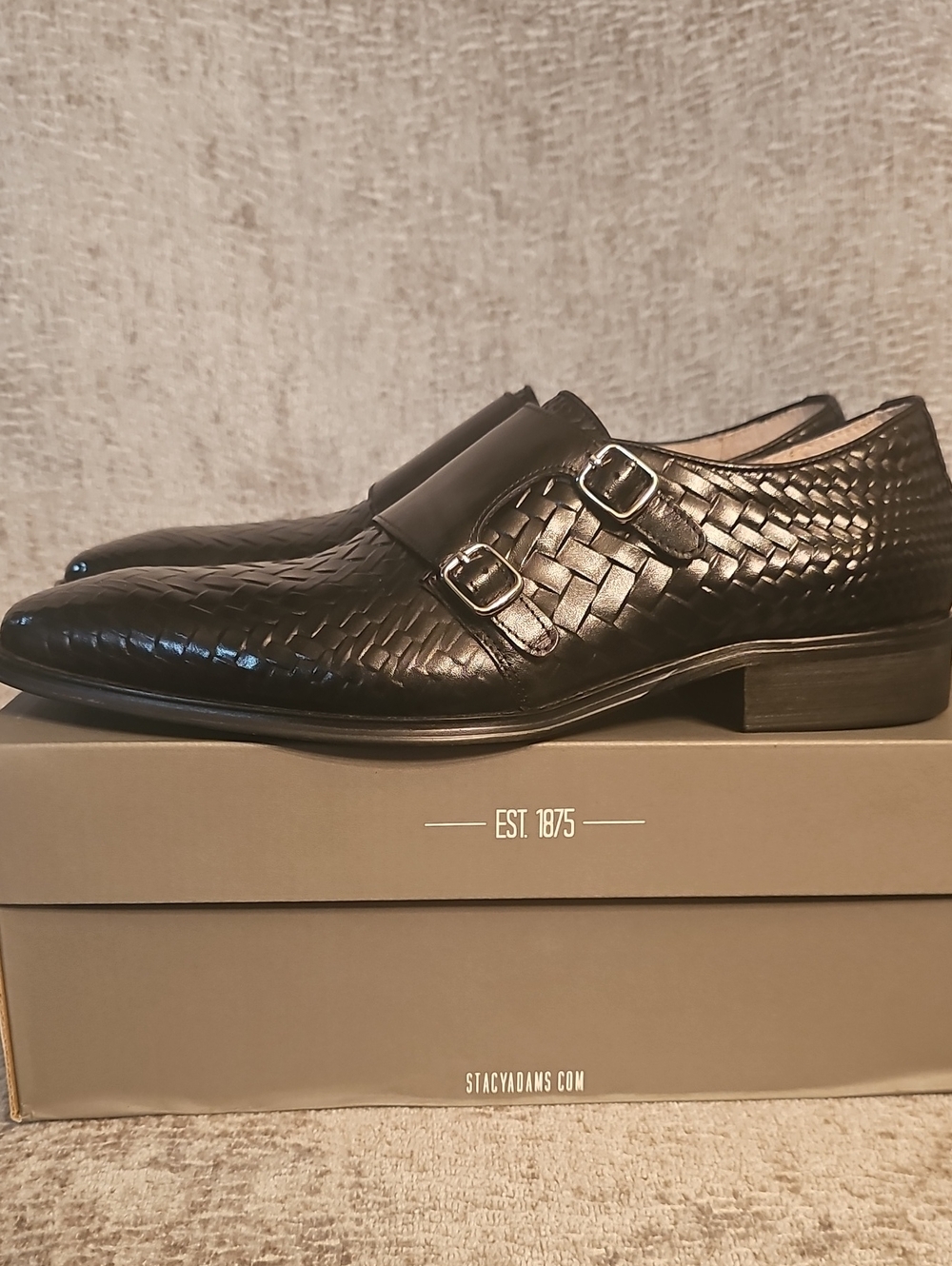 Stacy Adams Torrance Black Woven Double Monk Strap Oxfords